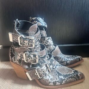 Snakeskin Buckle Ankle Boots